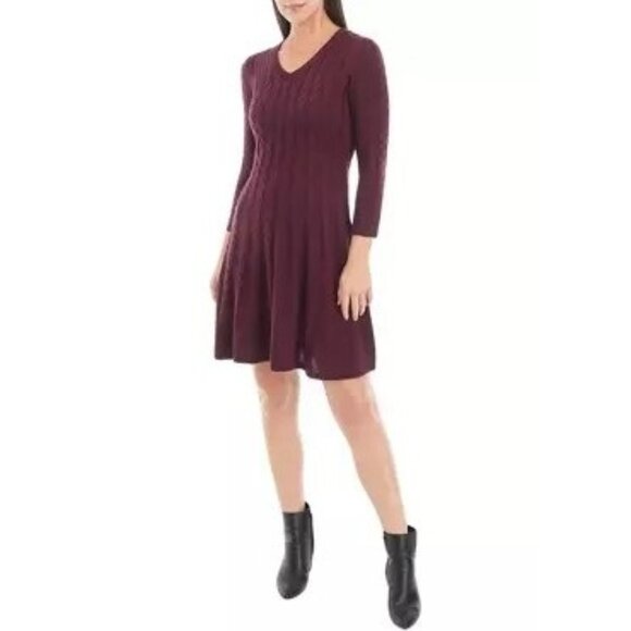 Jessica Howard Dresses & Skirts - Jessica Howard JH Purple Cable Knit Crewneck Fit Flare Acrylic Sweater Dress XL